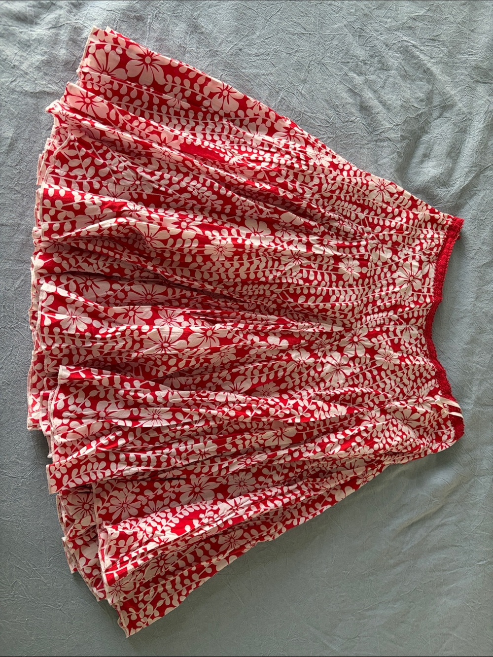 Women's Red Floral Circle Skirt with Elastic Waist